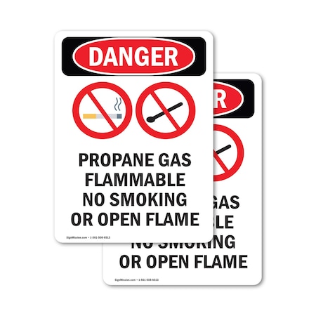 Signmission Propane Gas Flammable Danger Sign, Vinyl Decal, 7in W x 10in L, 2PK OS-2PACK-DS-D-710-V-1539
